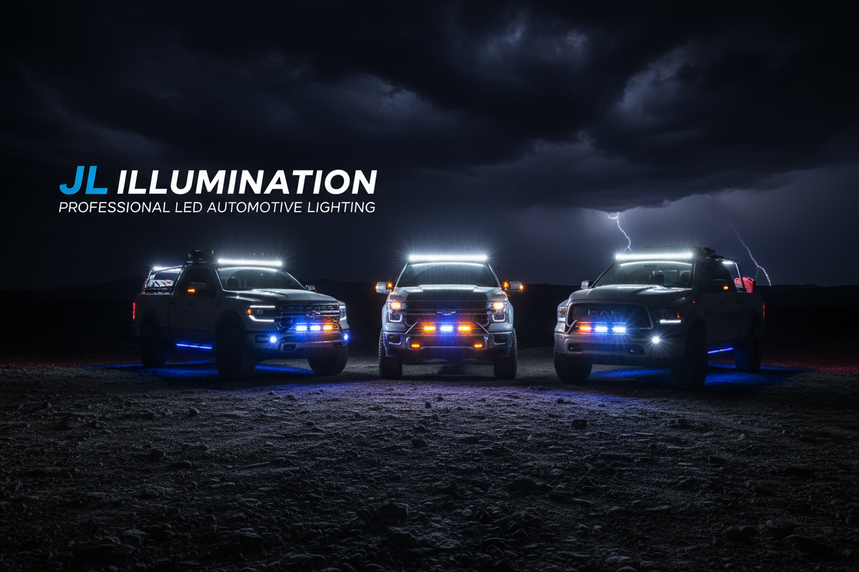 generate a banner for a led automotive aftermarket lighting brand named JL Illumination to light up the vehicles mostly pick up trucks